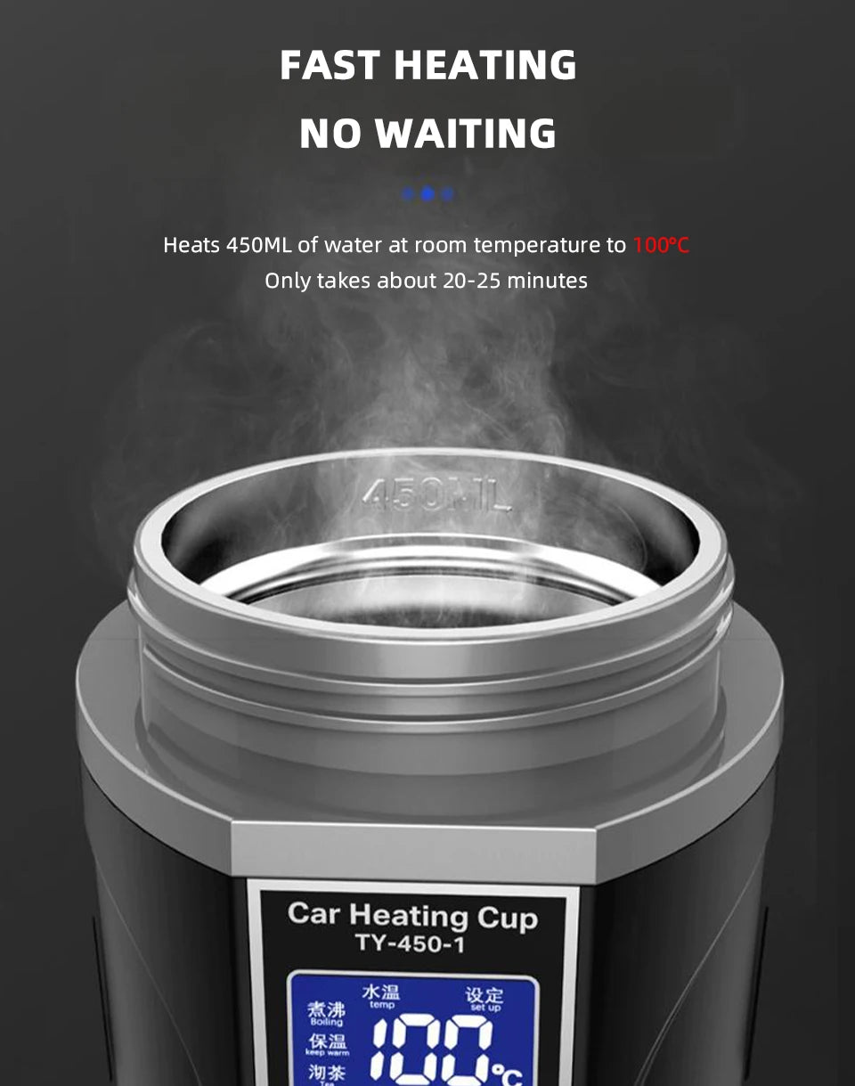 Smart Touch Car Heating Cup – Portable Electric Kettle 12V/24V