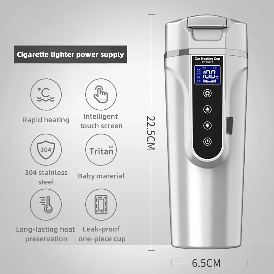 Smart Touch Car Heating Cup – Portable Electric Kettle 12V/24V