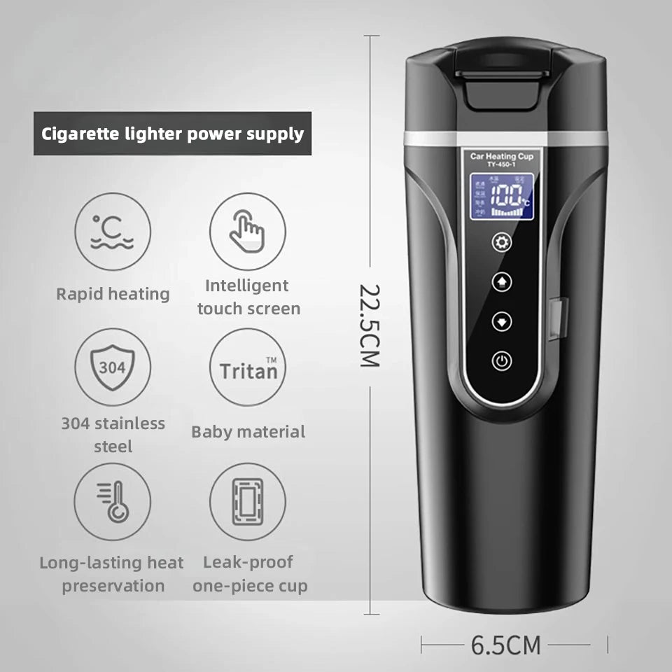 Smart Touch Car Heating Cup – Portable Electric Kettle 12V/24V
